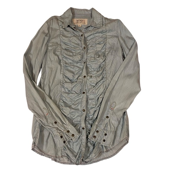 Ryan Michael Western Women's Ruched Design Dress Snap Buttons Light Blue S - Picture 7 of 14